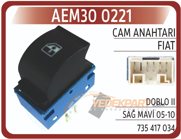 AEM30 0224 CAM ANAH.FİAT DOBLO II SAĞ MAVİ 05 10